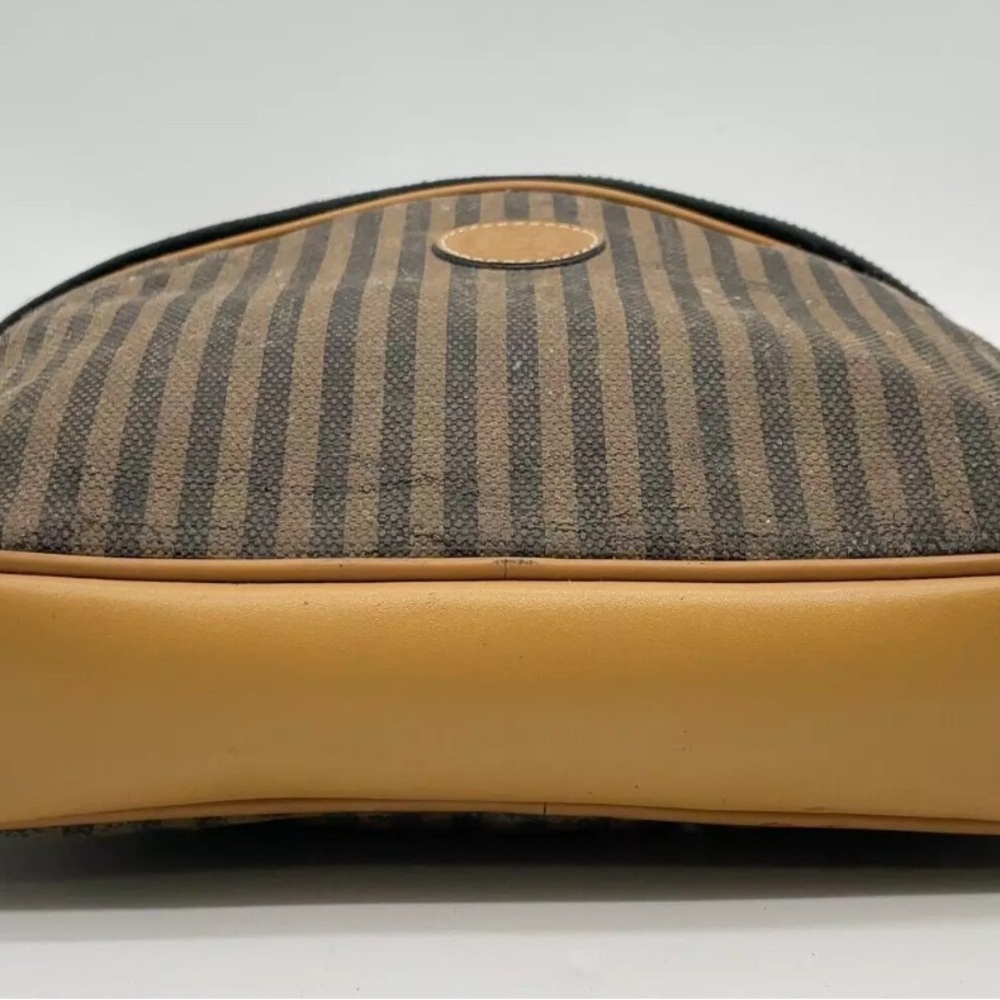 Auth Fendi Pequin Striped Canvas × Leather Beige Shoulder Bag - Picture 16 of 16